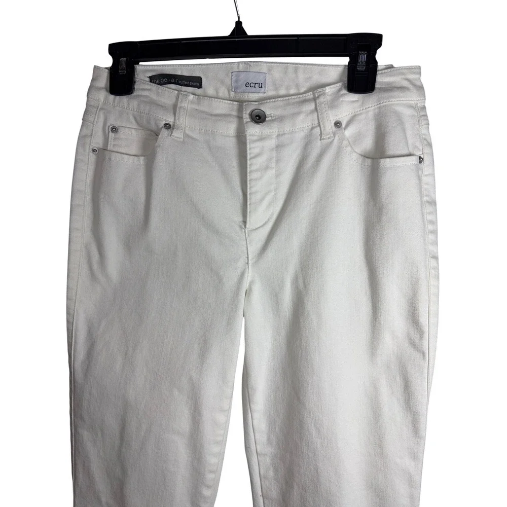 Ecru The Bel-Air Cuffed Skinny Jeans White Rhinestone Detail Womens Size 4 - Picture 2 of 11